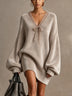 Women's Elegant V-Neck Bow Detail Batwing Sleeve Loose Fit Mini Dress