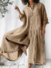 Casual Plain Lapel Collar Single Breasted Wide Leg Jumpsuit