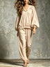 Loose V-Neck Lantern Sleeve Casual Chic Trouser Set