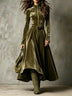 Vintage Olive Green Zip-Front Velvet Maxi Dress (Belt Included)