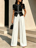 Elegant color-block piped bow-detail top and trousers set