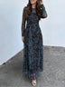 Blue and Brown Midnight Floral Print Mesh Maxi Dress