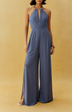 Blue Halter Backless Sleeveless Jumpsuit