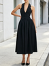 Black Halter V Neck Belted Elegant Midi Dress