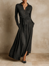Dark grey Long Sleeve Tie‑Waist Elegant Maxi Dress