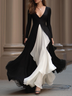 Black V‑Neck Long Sleeve A‑Line Maxi Dress