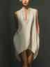 White V-Neck Printed Sleeveless Loose Mini Dress