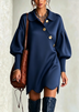 Navy Blue Long Sleeve Loose Ruffled Mini Dress