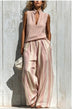 Pink Casual sleeveless top and loose striped trousers set