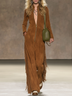Brown Faux Suede Fringe Jumpsuit with Zip Front