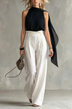 Black Halter Top White High Waist Wide Leg Pant Set