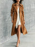 Women's Vintage Brown Double-Breasted Long Suede Trench Coat with Pockets
