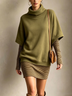 Olive Turtleneck Sweatshirt & Striped Mini DressTwo-Piece Set