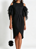 Black Off Shoulder Mesh Ruffle Midi Dress Round Neck Wrap Split Bodycon Cocktail Dress