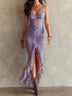Boho Romantic Lavender Lace Ruched Gown Dress