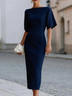 Boat Neck Midi-length Fitted Dress
