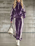 Purple velvet high-neck set with zipper detail