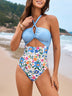 Tie-up One-piece Swimsuit & Skirt Two-piece Set
