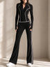 Black Zip-Up High Waist Flared Pants Two-Piece Sport Long Sleeve Activewear Set