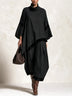Black Velvet Trim Asymmetric Batwing Sleeve Wide Leg Set