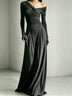 Elegant Black Off-Shoulder Pleated Maxi Dress with Draped Waist