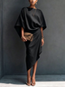 Khaki Draped Asymmetrical Short-sleeved Midi Dress