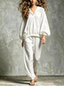 Loose V-Neck Lantern Sleeve Casual Chic Trouser Set