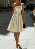 Elegant White Cami Midi Dress Black Stitch Design