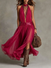 Fuchsia V Neck Loose Maxi Dress