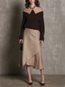 Brown Knit Loose Top & Asymmetrical Hem Midi Skirt Two Piece Set