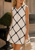 White A-Line Mini Dress Black Plaid Design With Bow