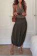 Gray Halter Cowl Neck Top Bubble Skirt Midi Dress Set
