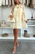 legant Cream Lace Bow Mini Dress with Sheer Sleeves