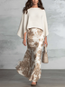White Knit Shawl Top & Printed Maxi Skirt Set