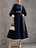 Navy Blue Cinched Waist A‑Line Elegant Midi Dress