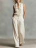 Beige Ruffle Sleeveless Top Wide Leg Pant Set