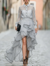 White Striped Shirt High Waist Asymmetrical Ruffled Maxi Skirt Two Piece Set