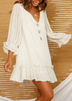 White V‑Neck Ruffle Loose Casual Mini Dress