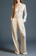Champagne Satin Shirt Suit Pants Matching Two Piece Set