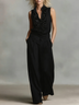 Beige Ruffle Sleeveless Top Wide Leg Pant Set