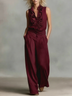 Beige Ruffle Sleeveless Top Wide Leg Pant Set