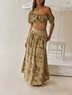 Green Floral Print Cut Out Waist Maxi Dress Matching Set