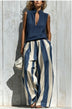 Navy Casual sleeveless top and loose striped trousers set