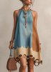 Blue Halter Color‑Block Loose A‑Line Mini Dress