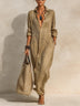 Casual plain-color pleated texture maxi shirt dress