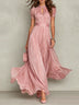 Purple Keyhole Neckline Chiffon Lace Trim Maxi Dress
