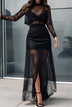 Sexy black sheer lace top and paneled skirt set