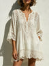 Bohemian Cotton V-Neck Long Mini dress with Lace Trim