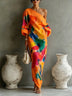 One-Shoulder Abstract Print Maxi Dress