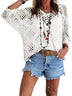 Bohemian V-neck Diamond-patterned Openwork Batwing Sleeve Knit Top